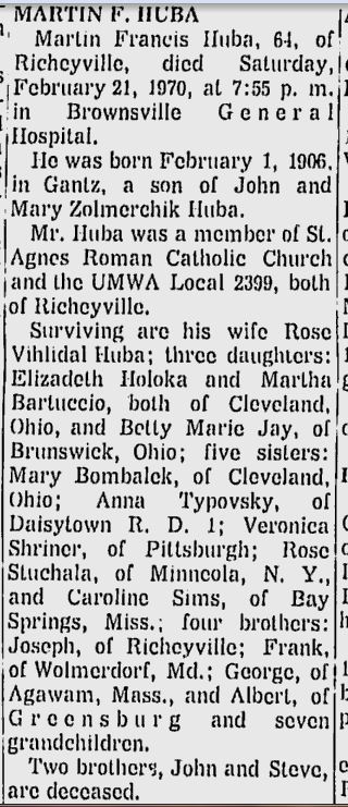 Nartin Francis Huba obit